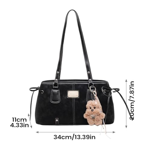 Cabas rétro simili cuir souple avec pendentif peluche fantaisie unique - 5