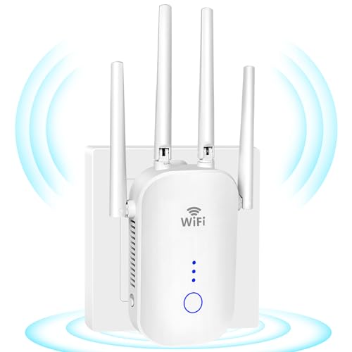 1200Mbps WiFi Booster Range Extender Repeater, 2.4 & 5GHz Dual Band WPS Wireless Signal 4 Antennas 360° Full Hoe Signal Coverage, Extend WiFi Signal to Alex Devices