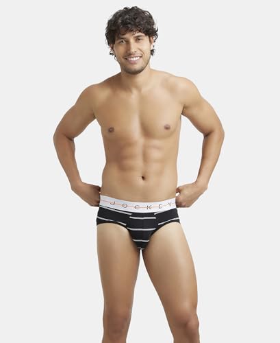 Image of Jockey Men's Super Combed Cotton Elastane Stretch Printed Brief with Ultrasoft Waistband NY01 Black XL