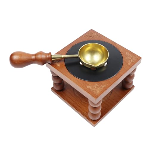 BELLIFFY Vintage European Beech Wood Wax Melting Furnace Set Portable Copper Spoon, Single Wax Seal Stamp Melting Stove for Home and Travel Use