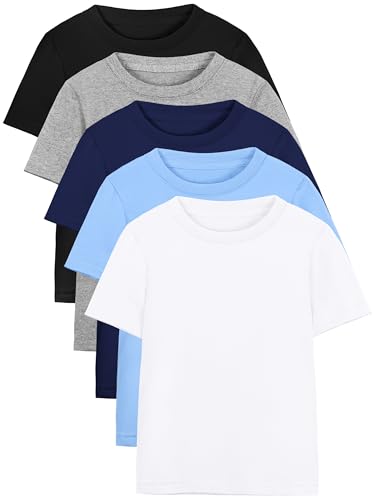 Poroka 5 Pack Toddler Boys Short Sleeve Cotton T-Shirt Crew Neck T-Shirt for Baby Toddler