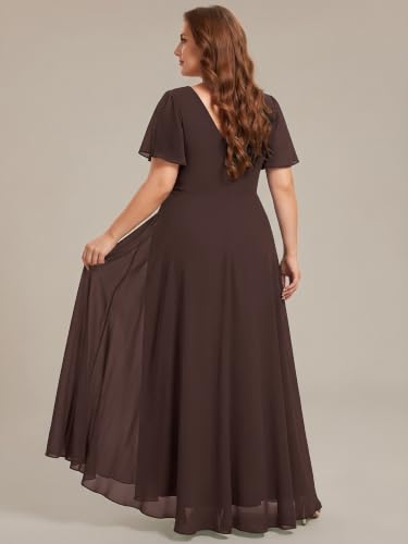 Image of Ever-Pretty Plus Women's Chiffon V-Neck Beading Ruffles Sleeves Maxi High Low Plus Size Formal Dresses