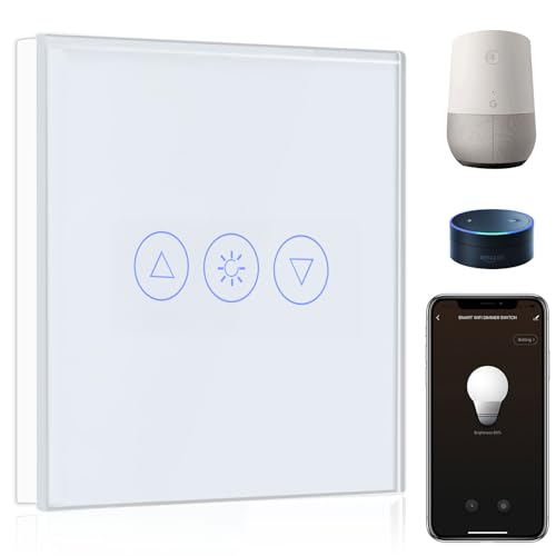 BSEED WiFi Variateur de Lumière,1 Gang 1 Voie Intelligent Interrupteur gradateur Blanc,Compatible avec Amazon Alexa et Google Home,Interrupteur Connecté WiFi avec Écran Tactile(Ligne Neutre Requis)