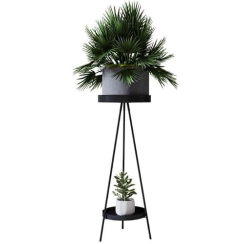 植木鉢 観葉植物 2段 組立簡単 消毒スタンド 多機能 アイアンスタンド 丸型フラワー おしゃれ 花 ガーデニング 屋外 屋内冬、空気清浄機、加湿器ホルダー (Small,ブラック)