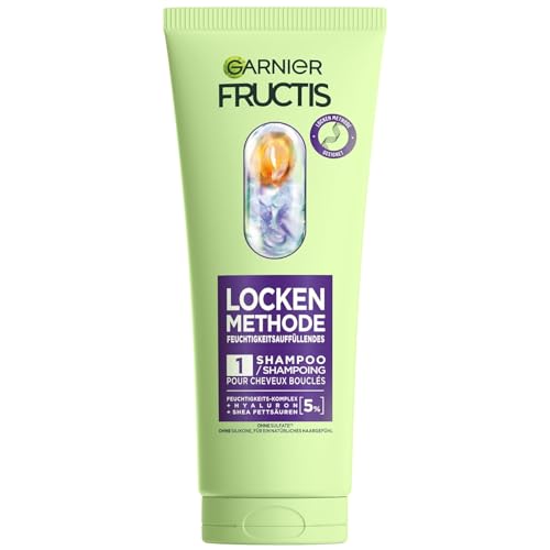 Garnier Feuchtigkeitsauffüllendes Shampoo für alle Lockentypen, Sofort gebändigte Locken, Mit 5% Hyaluron und Shea-Fettsäuren, Vegan, Ohne Silikone, Fructis Locken Methode, 1 x 200 ml