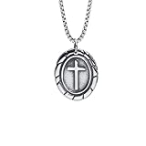 HIJONES Mujeres Hombres Acero Inoxidable Crucifijo Oval Grabado Doble Cara Moneda Colgante Joyería Plata‌