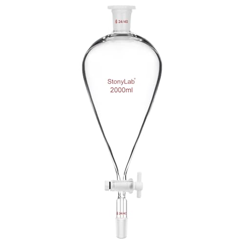 Giunto standard 24/40 stonylab Imbuto Separatore con Rubinetto di Arresto PTFE, Imbuto Separatore Conico a Forma di Pera da 2000 ml in Vetro Borosilicato a Parete Pesante con 24/40 Giunti