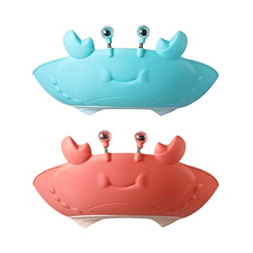 Image of TOYANDONA Toddler Hair Washing Shield Baby Shower Cap, 2pcs Cute Crab Shampoo Hat Adjustable Silicone Shower Cap Hair Washing Hat for Kids Toddler Baby Bath Cap (Blue+ Red) Kids