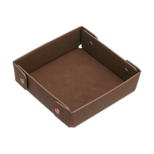 PATIKIL Läder smycken betraktningsbricka, vikbar bärbar catall knäppt tillbehör organiserare klocka nattduksbord entré bord förvaring för sängbord hem kontor estetisk resor, brun 18 cm