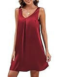 Mawor Nighties for Women Silky Off The Shoulder V Neck Sleep Shirt Plus Size Slip Dress Wine Red L