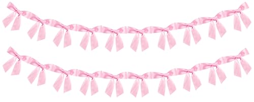 Image of 2pcs Bow Garland Banner Ribbon Bow Party Decor for Baby Shower Women Girls Bow Coquette Birthday Party Decorations (Pink)