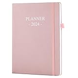 Planner 2024-12 Months Weekly and Monthly Planner Run from January 2024 - December 2024, Large Planner with Thick Paper, Elastic Band, Faux Leather Cover, 8.5' x 11', Rose