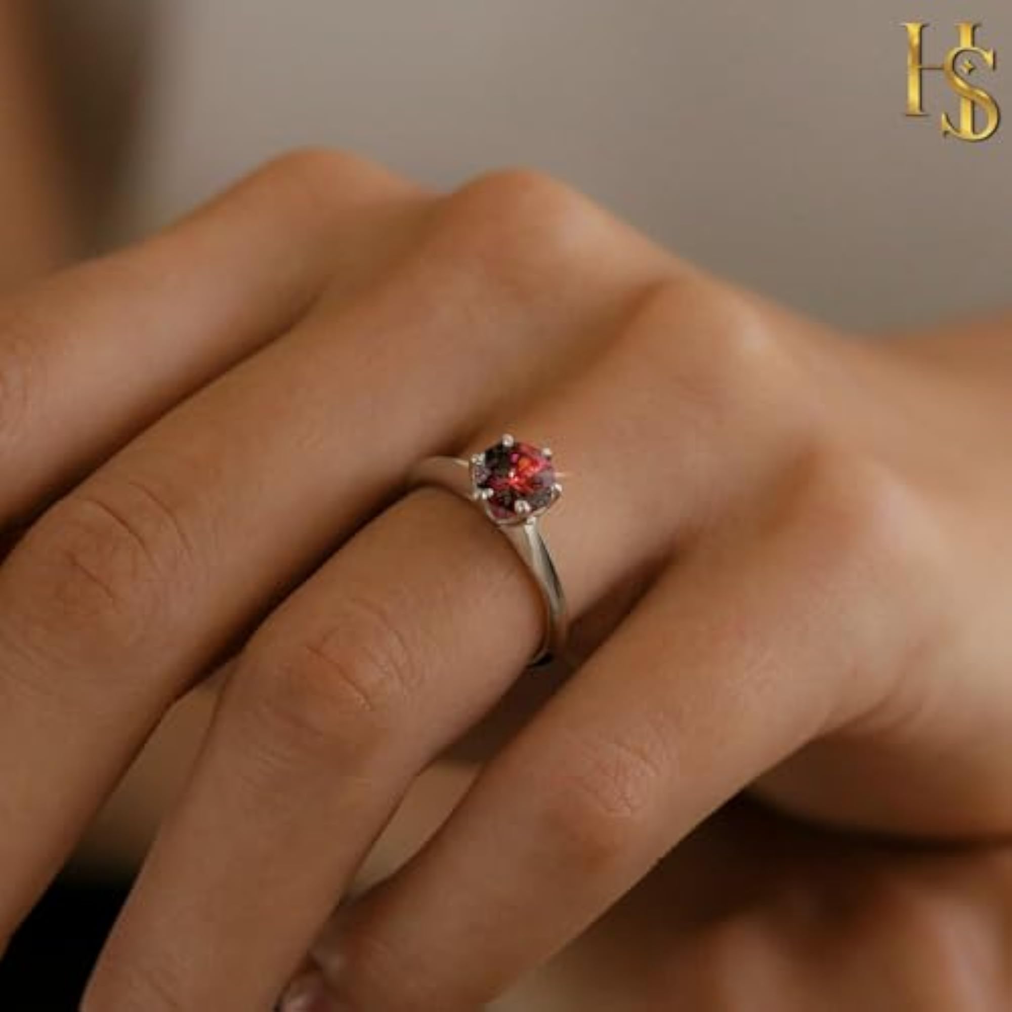 925 Silver Martini Style Real Gemstone Ring for Women, Adjustable
