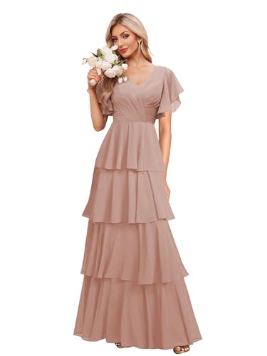 homdor Tiered Ruffles Bridesmaid Dresses for Women 2026 V Neck