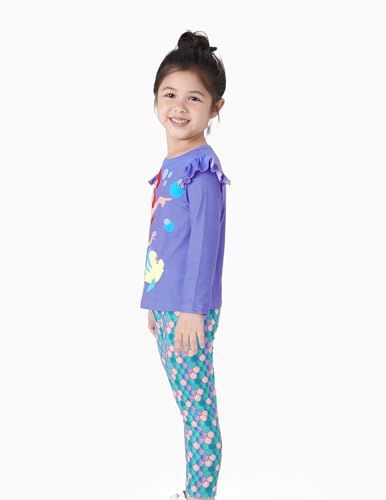 Image of Disney Girls Outfits Long Sleeve Lightweight Shirt +Leggings Clothing Sets | Officially Licensed丨Toddler Girl Fall Clothes丨Cute Character Print丨Soft Stretch Fabric丨Ruffle Detail丨Lightweight Wear