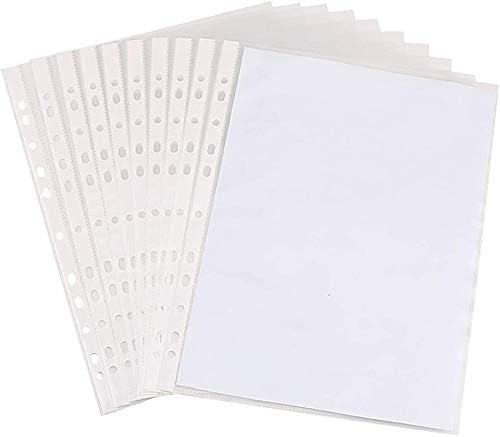 WHNOATOC 300 Micron Sheet Protectors, Plastic Clear Folder Leafs Document Sleeves, Heavyweight Non-Glare, Reinforced 11-Hole, Acid-Free, Archival Safe for Documents and Photos (A-4 Size) (Pack of 100)
