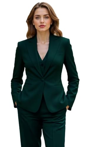 3 Piece Women's Suit Pantsuit,Lady Business Casual Office Solid Color Slim Fit Blazer Jacket Vest Pants Set