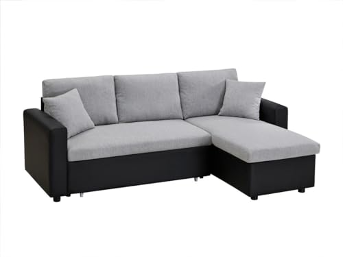 Vente-unique - Canapé d'angle Convertible et réversible en Tissu Gris Clair et Noir GAZUR II