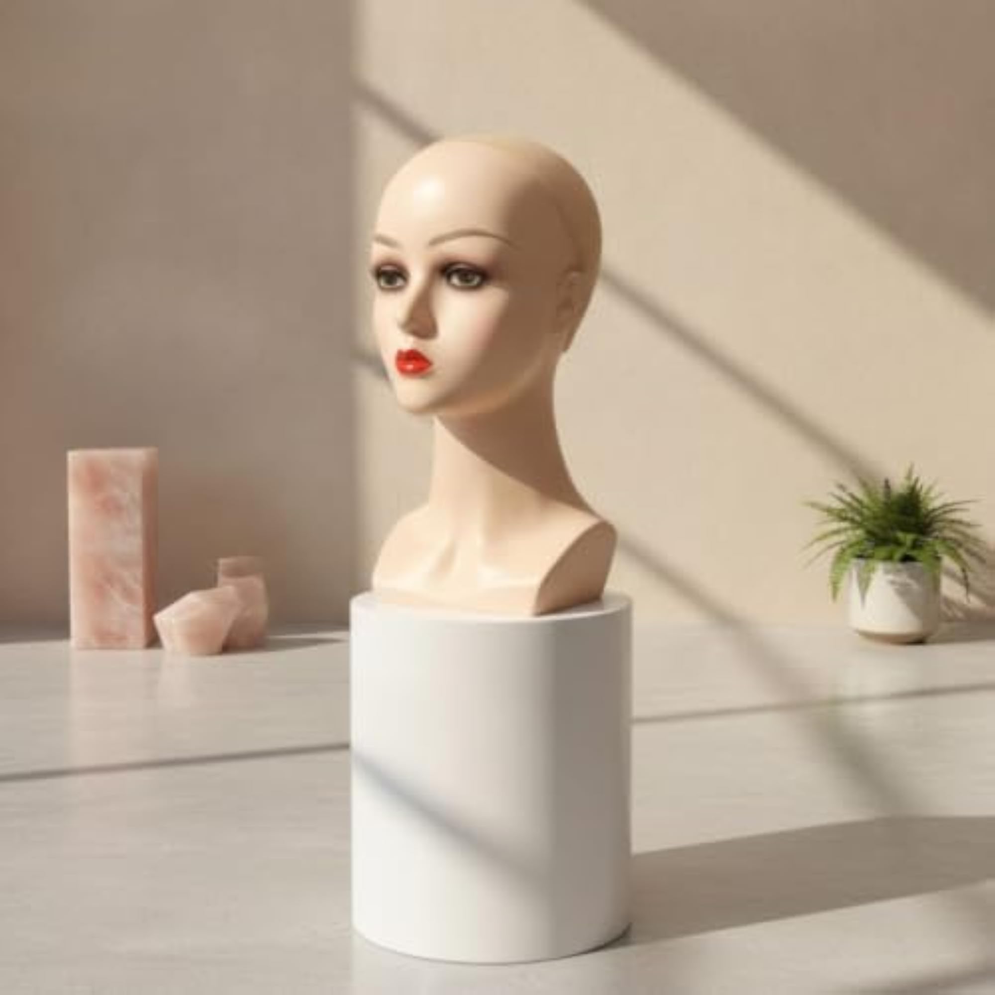 Realistic Hairpiece Display Head, Flesh-Tone