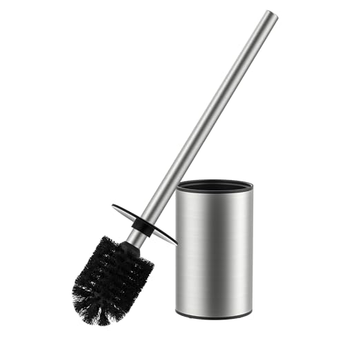 FORIOUS Toilet Brush and Holder Set, 304 Stainless Steel Heavy Duty Base and Handle for Bathroom Deep Cleaning, Toilet Bowl Cleaners Brush with Holder, Space Saving for Storage (1, Stainless Steel)