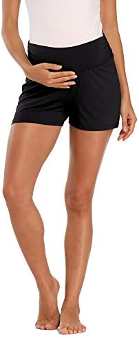 AMPOSH Women's Maternity Shorts Underbelly Stretchy Workout Pregnancy Pajama Shorts(Black, M)