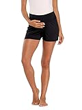 AMPOSH Women's Maternity Shorts Underbelly Stretchy Workout Pregnancy Pajama Shorts(Black, L)