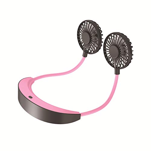 Portable Hanging Neck Sports Fan - Hands Free USB Rechargeable Personal Wearable Neckband Fan Battery Operated with 3 Level Air Flow Headphone Design Cooling Head Fan Mini Necklace Fan for office (Pink)