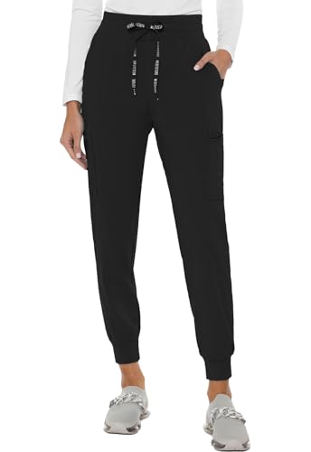 Med Couture Women's Cargo Scrub Jogger Pants, 6 Pockets, Ultra Soft, Stretch, Easy Care Soft Medical Uniform Bottoms - MC7705, L, Black
