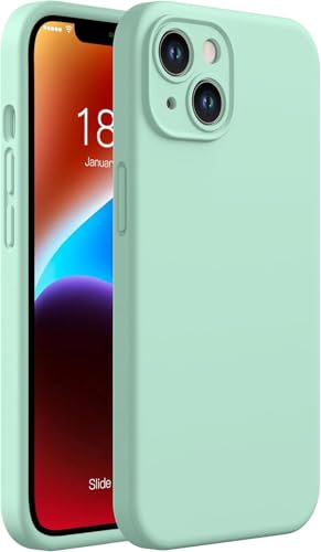 Image of Elzzi Microfiber Square Candy Case Compatible for iPhone 14, Shockproof Slim Back Cover Liquid Silicone Case (Mint)