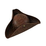 Halloween Pirate Hat for Women Men,Brown Distressed Leather Colonial Style Tricorn Adult Novelty Hat,Party Headwear Pirate Cap Fancy Dress Medieval Costume Cap Accessory for Festival Theme Cosplay