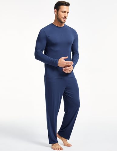 Image of GYS Bamboo Viscose Men's Pajama Sets Long Sleeve Plaid Loungewear Sets with Pockets