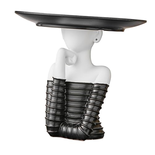 perfk Estatua de Mujer con Bandeja para Guardar Llaves, decoración Moderna, artesanía, Regalo de inauguración de la casa, Figura de Resina para la Entrada, Blanco Negro