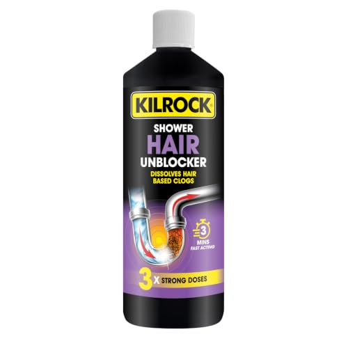 Image of Kilrock Shower Hair Unblocker 1L - Fast Acting Drain Unblocker for Showers - Dissolves Hair, Soap Scum & Sludge - Works in 3 Minutes - 3 Strong Doses