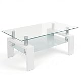 DESIGN MODERNO ED ELEGANTE: Questo tavolino da salotto combina linee moderne e materiali raffinati per un risultato elegante e contemporaneo. Il piano e il ripiano inferiore in vetro temperato trasparente valorizzano gli ambienti, donando luminosità e leggerezza visiva al soggiorno.