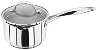 Stellar Profile Stainless Steel Draining Saucepan with Glass Lid 14cm 800ml, Induction Ready, Oven Safe, Dishwasher Safe