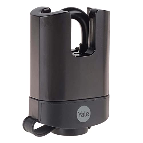 Image of YALE Y221B /52 /125 /1 - Brass Closed Shackle Padlock (51mm) - Black Outdoor Weatherproof Lock for Chain, Door, Gate, Toolbox - 3 Keys - HIGH Security