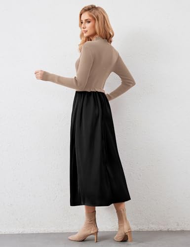 Image of Lauweion Women's Turtleneck Sweater Maxi Dress Long Sleeve Slim Fit Ribbed Knit Pullover Jumper Top Fall Flowy Long Dresses
