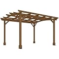 Outsunny 10' x 12' Outdoor Pergola, Wood Gazebo Grape Trellis with Arched Roof, Stable Structure and Concrete Anchors for Climbing Plant Support, Garden, Patio, Backyard, Deck, Dark Brown