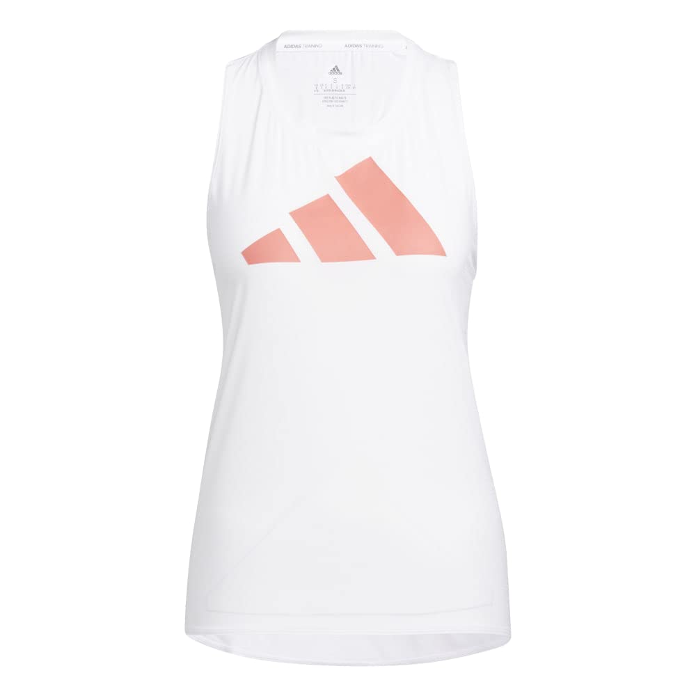adidas Women's 3-Stripes Logo Tank Top, White/Semi Turbo, Small