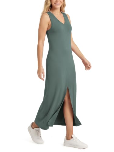 Image of ODODOS Modal Soft Front Split Midi Dress for Women, V Neck Sleeveless Casual Summer Tank Dress