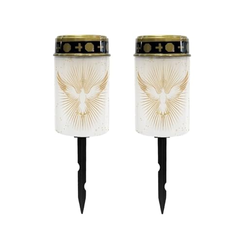 Image of Poceacles Cross Outdoor Solar Lights - Water Resistant Solar Garden Stake Lights for Cemetery Grave Decorations, Dove of Peace Cross Gold White, Pack of 2