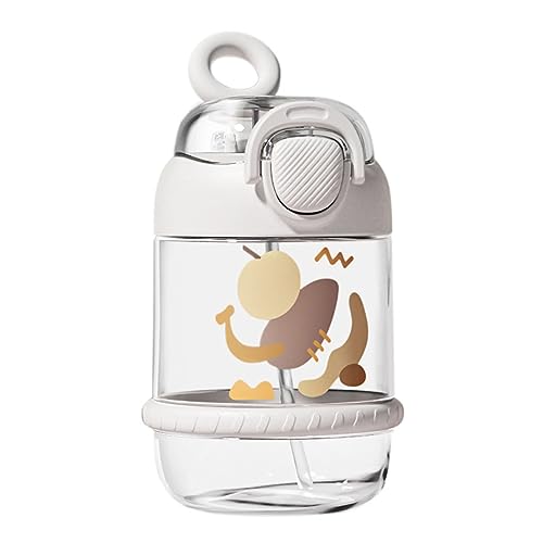 ストロー付き子供用水筒、モチーフ入り子供用水筒、水筒、学校用、幼稚園用子供用水筒 (白)