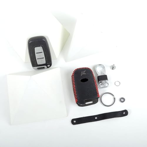 Image of Leather Smart Car Key Cover Case with Key Chain for Old Verna, Old I-20 (Black)
