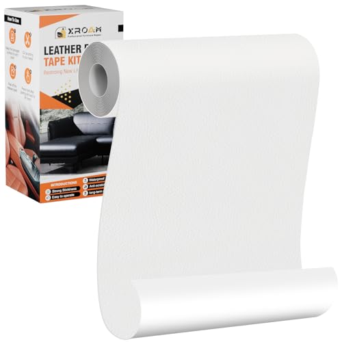 Xroam Cuero Adhesivo Para Tapizar Blanco, 12x160 cm Cuero Adhesivo Parches, ReparacióN De Cuero Parches, Cuero Adhesivos Polipiel Adhesiva para Sofá, Asiento de Coche, Chaquetas
