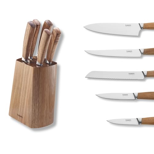Produktfoto von Kuppels Wood Messerblock mit Messer Set 5-teilig | Spickmesser, Allzweckmesser, Fleischmesser, Kochmesser, Brotmesser |…