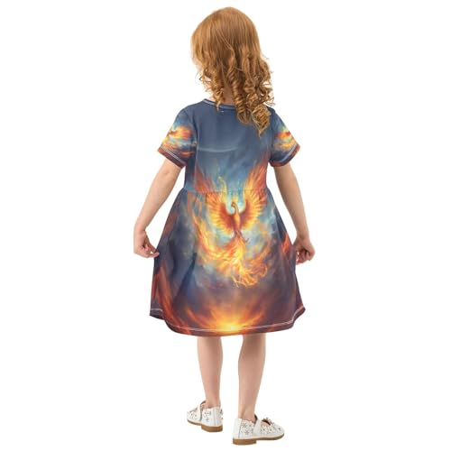 ALAZA Fire Phoenix Girls Dress Short Sleeve Toddler Casual Dresses Summer Sundress 2-8T3