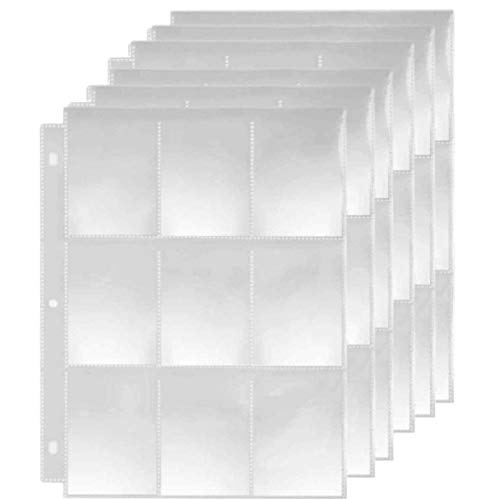 Nine-Pocket Style Protector Silver Series Pages 3 Ring Binder Trading Cards Protector Sheets Album Pages for Standard Size Cards -50 Count