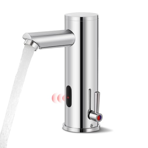 Automatic Electronic Sensor Touchless Faucet, Motion Activated Hands-Free Bathroom Vessel Sink Tap, Single Handle Easy Installation, Lead Free Certified, Hot&Cold Mixer, Chrome Finish