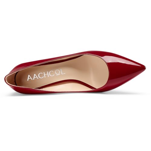 Image of Aachcol Women Pumps Pointed Toe Slip on Mid Heel Dress Office Chunky Block Heels Shoes 3 Inches