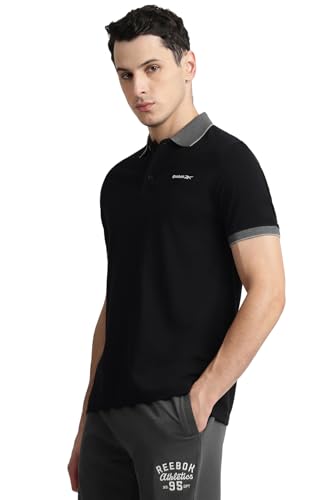 Image of Reebok Men's Jacquard Collar Polo T-Shirt, Smart Casual Regular Fit Polo Tee with Premium Detailing for Work and Weekend Wear